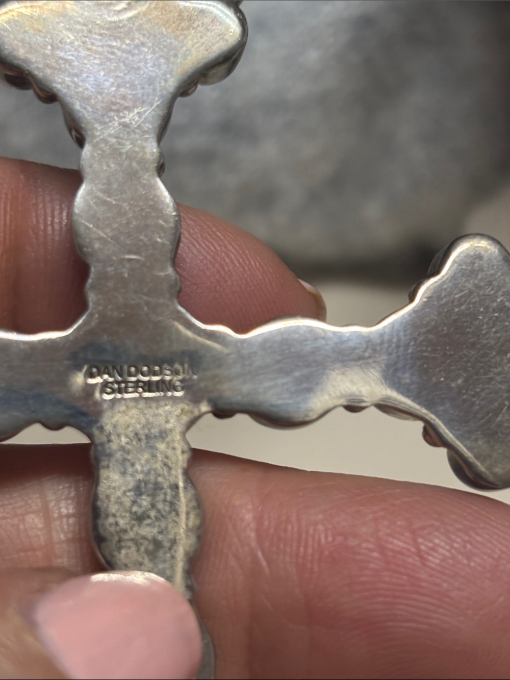 Sterling Silver Cross Pendant with Pearl Cabochons by Dan Dodson - Picture 2 of 4